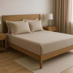 Jogo De Lençol 400 Fios Percal Poliéster Liso Toque Macio com Elástico