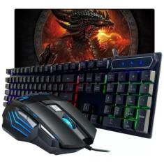 Teclado Gamer Semi Mecânico e Mouse Óptico RGB Preto - BLACK WATCH
