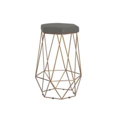 Banqueta Rubel Base Gold Veludo Cinza Gran Belo