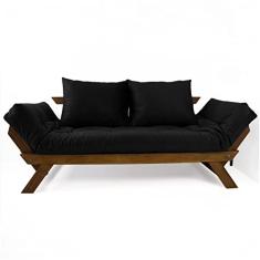 Sofá Japão Futon Preto Madeira Maciça Cor Imbuia