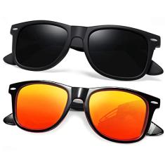 Joopin Óculos de Sol Masculinos Femininos Polarizados Quadrado Óculos de Sol Esportivos para Dirigir UV Proteção (Fosco Preto+Vermelho Moderno)
