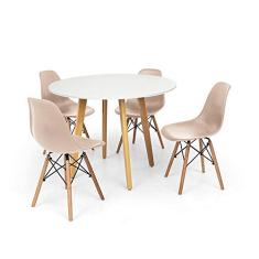 Conjunto Mesa de Jantar Laura 105cm Branca com 4 Cadeiras Charles Eames - Nude
