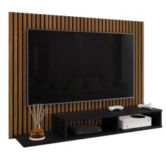 Estante Painel Suspenso Tv 48 Polegadas Nicho Organizador Prateleira Decorativa Sala Quarto Moderno Dubai Ripado/preto- Rpm Móveis