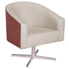 Poltrona Luiza Base Giratória de Metal Corano Nozes e Linho Bege - Doc