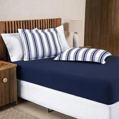 Jogo Lençol King 3 Peças 100% Algodão Malha Penteada Marin - Bia Enxov