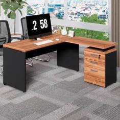 Escrivaninha L 150cm x 150cm Gaveteiro 3 Gav. Pé Painel F5 - F5 Office