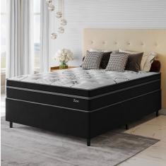 Conjunto Cama Box Casal Zoe Com Molas Ensacadas 138 X 188 X 65 Preto