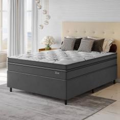 Conjunto Cama Box Casal Zoe Com Molas Ensacadas 138 X 188 X 65 Cinza