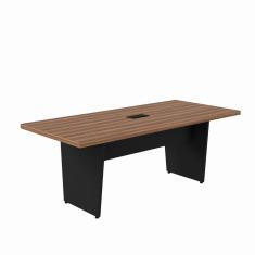 Mesa Reunião Retangular Com Pé Angular 1 Caixa De Tomadas Marrom/preto