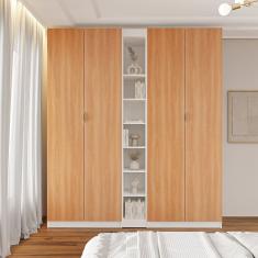 Guarda Roupa Modulado 4 Portas 3 Peças Hera Cabecasa Branco Geada Louro Cinza