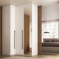 Guarda Roupa Moldure Canto Reto Mm 3 Portas Com Espelho Branco