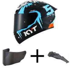 Capacete KYT TT Course Masia Winter Test Preto e Azul Brilho Mais Vise