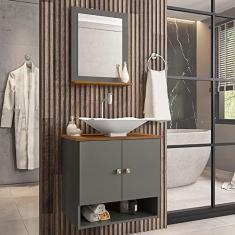 Gabinete Banheiro Deli Concava Bco Torneira Valv Click Inox Cor: Titanium/Nature