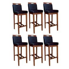 Kit 6 Banquetas Alta com Encosto Estofado em Suede Preto Veneza 104 Cm Madeira Maciça CCS