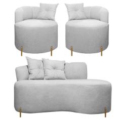 Kit Sofá Orgânico Grecia 2 Lugares 145cm e 2 Poltronas Linho Bouclê Cinza SOFA STORE