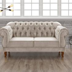 Sofá 2 Lugares Duquesa Chesterfield Decoração Recepção Bege Claro