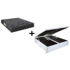Cama Box Baú King 193 Bipartido Tecido Sintético Branco com Colchão Fl