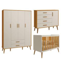 Quarto Isis Berço Americano 2 em 1 + Comoda Sapateira + Guarda Roupa I