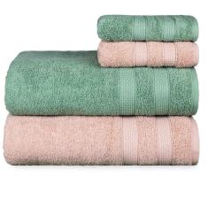 Jogo De Toalhas Fio Penteado Extra Macia 4 Peças - Comfort - Verde + Rosê