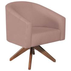 Poltrona Luiza Base Giratória de Madeira Linho Rosê - ADJ Decor