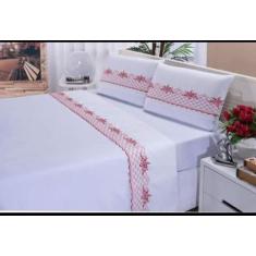 Jg Lencol Casal Super King Bordados 4 Pcs Verde 200 Fios 100% Algodao 