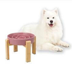 Tigela de alimentação lenta elevada para cães – Tigela elevada de cerâmica para cães com suporte antiderrapante – Tigela de ração para cães de labirinto quebra-cabeça para comedores rápidos – Prato