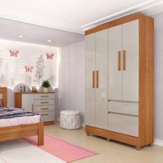 Guarda Roupa Solteiro com Pés 4 Portas 2 Gavetas - Oregon-Cinamomo/Off