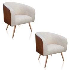 Kit 02 Poltronas Stella Corano Nozes Linho Bege A19 Natural