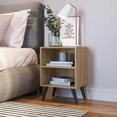 Mesa de Cabeceira Retrô com Prateleira Oak Completa Móveis