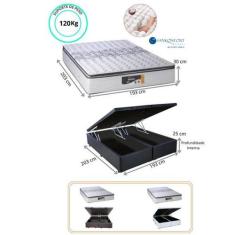 Conjunto Cama Box Baú Casal King Size + Colchão Sankonfort Doss Molas 