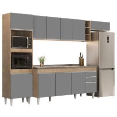 Armário De Cozinha Modulada 5 Peças Cp18 Com Pia Inox Castanho/cinza - Lumil