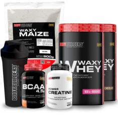 Kit 2x Whey Protein Waxy Whey Pote 900g BCAA 100g Power Creatina 100g 