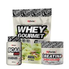 Kit Whey Protein Refil + Creatina 300g + BCAA 100 cáps Gourmet - FN Fo