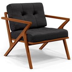 Poltrona Decorativa Sala de Estar com Cintas de Corano Laís B04 Linho Chumbo - Lyam Decor