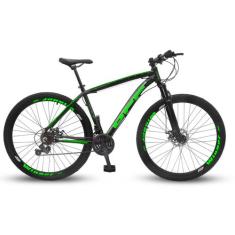 Bicicleta Aro 29 Off Alumínio Disco Suspensão Preto/Verde Shimano Quad
