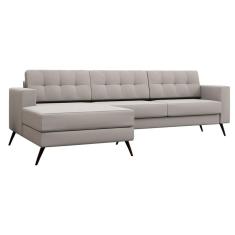 Sofá 3 Lugares Esquerdo Living com Chaise Pé Palito Linho Cotton