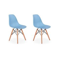 Conjunto 2 Cadeiras Charles Eames Eiffel Wood Base Madeira - Azul Claro