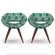 Kit 2 Cadeiras Beijo Verde Floral Poltrona Decorativa Com Base Fixa -