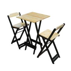 Jogo Bistro Mesa com 2 Banquetas Soberano Bar em Madeira Padrão - Natural/preto