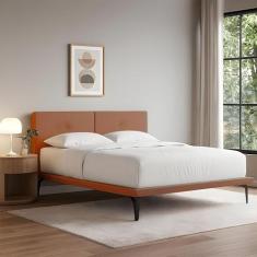 Base Box Cama Japonesa Toquio Casal com Cabeceira Almofada Linho Telha