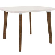 Mesa De Jantar Jade 4 Lugares Pés Oblongo Off White Com Vidro