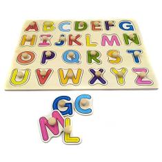 Quebra Cabeça Infantil Alfabeto Madeira Com Pinos