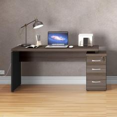 Mesa para Escritório 3 Gavetas PE40 Pandin Móveis  Walnut/Preto