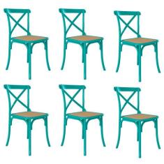 Kit 6 Cadeiras Katrina X Azul Turquesa Assento Bege Aço New Green