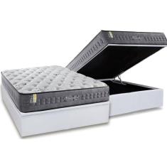 Cama Box Baú Casal: Colchão Molas Ensacadas Anjos MasterPocket Versalhes + Base CRC Courano Branco(138x188)
