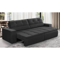 Sofá Retrátil e Reclinável 2 lugares 1,70m com Molas Stella Suede Preto Adonai Estofados