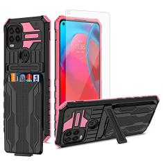 Asuwish Capa de telefone para Moto G Stylus 5G com película protetora de tela de vidro temperado e suporte fino para cartão de crédito com compartimento híbrido, acessórios para celular Motorola
