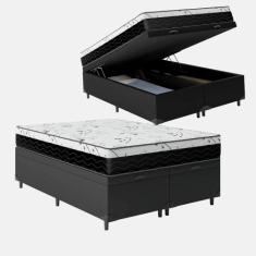 Cama Box Baú Casal 138 Bipartido Tecido Sintético Preto com Colchão On