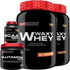 KIT 2x Whey Protein Waxy Whey 2kg + Glutamina 500g + BCAA 1800 120 Cáp