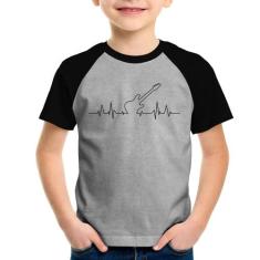 Camiseta Raglan Infantil Guitarra Batimentos Cardíacos - Foca na Moda,